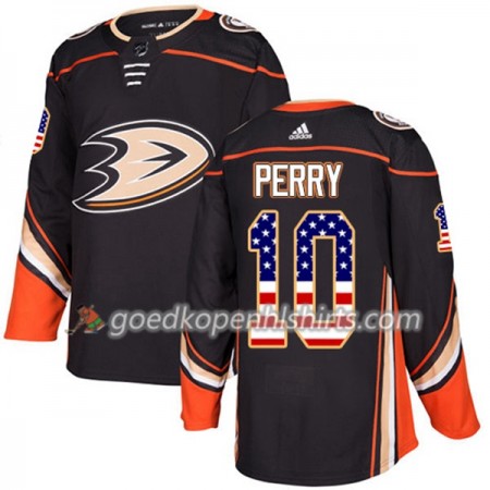 Anaheim Ducks Corey Perry 10 Adidas 2017-2018 Zwart USA Flag Fashion Authentic Shirt - Mannen